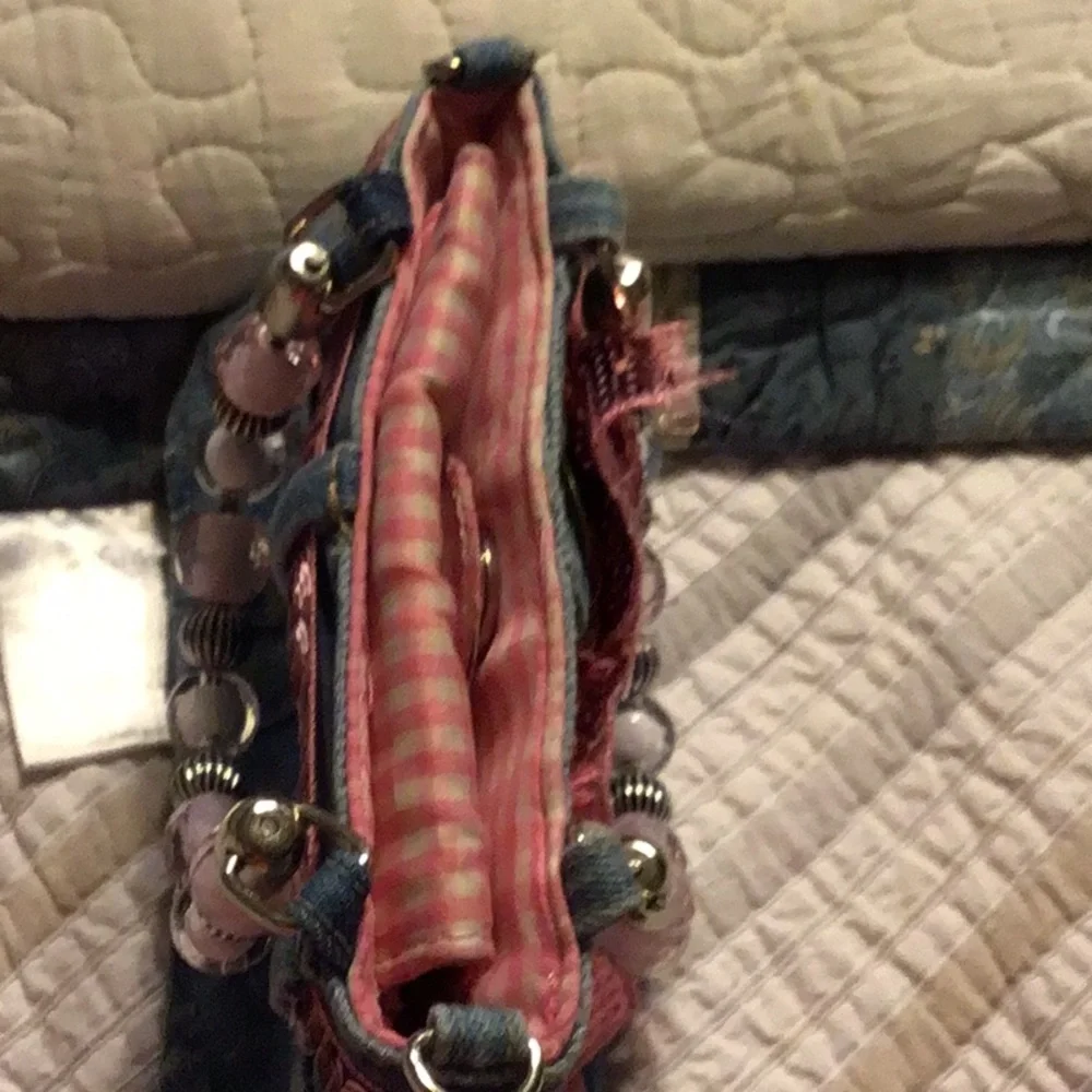 Purse Small Blue Jean Denim Purse with Jewel Handles